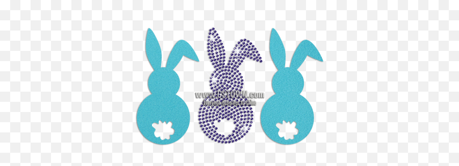 Three Easter Bunny Iron On Flock Rhinestone Transfer Decal - Rabbit Emoji,Happy Easter Emoji