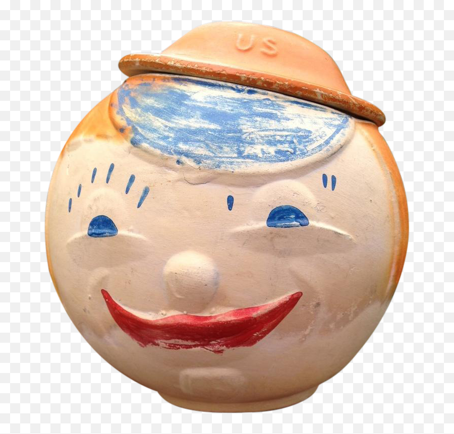 Early American Bisque Hand Painted Soldier Cookie Jar - Earthenware Emoji,Oh Well Emoticon