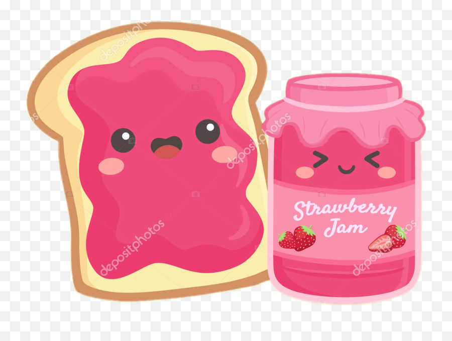 Cute Bread Toast Jar Jam Strawberries - Cute Strawberry Jelly Jar Emoji,Jam Emoji