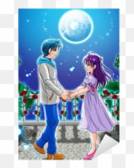 Illustration Of A Couple Holding Hands Under The Moonlight Sticker U2022 Pixers - We Live To Change Animated Couple Holding Hands Emoji,Cuddle Emoticons
