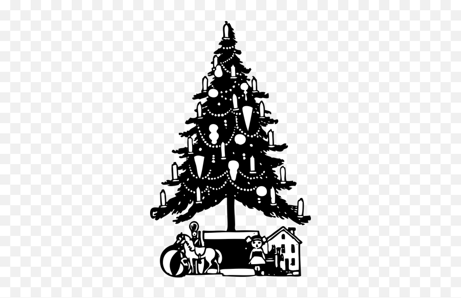 Christmas Tree Black And White Vector - Vintage Christmas Tree Art Emoji,Emoji Christmas Ornaments