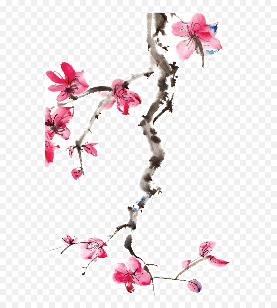 Japan Cherry Blossom Ink Wash Painting - Pink Chinese Flowers Tattoo On Foot Emoji,Cherry Blossom Emoji