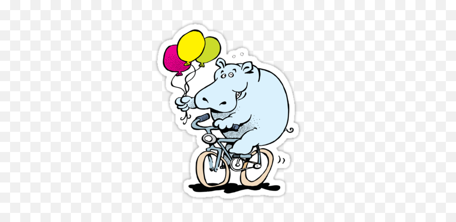 Hippo On A Bikeu0027 Sticker By Matt Mawson Cartoon Hippo - Bicycle Emoji,Cycling Emoji