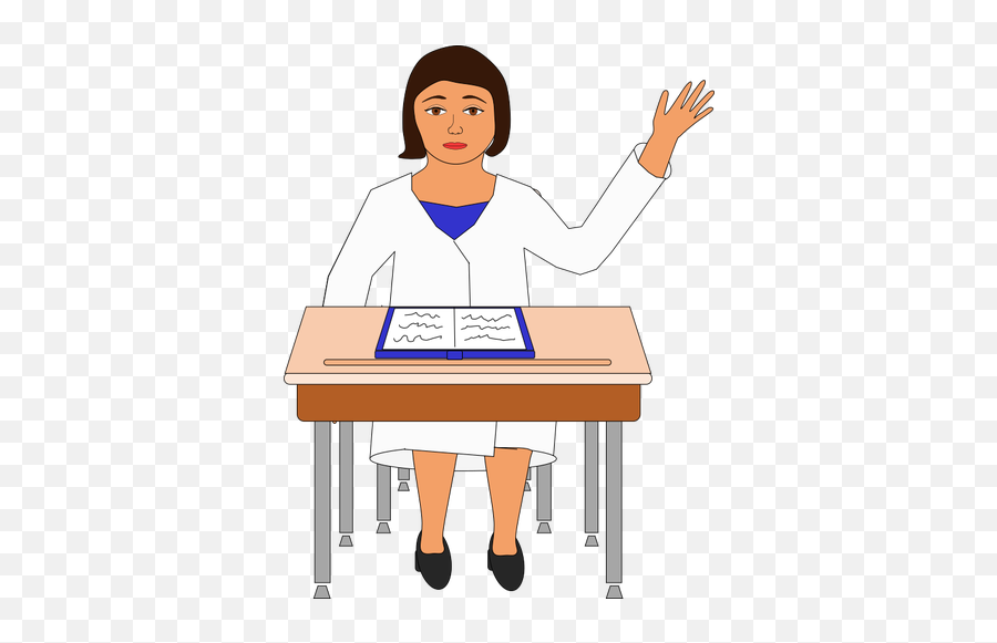 Drawing Of Girl Raises Hand In Class To - Classroom Desk Clipart Emoji,Raise Hands Emoji