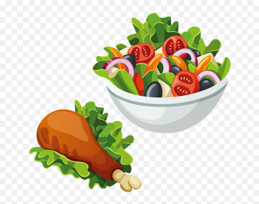 Food Salad Chicken Chickenleg Tomatoes Carrots Onion - Cartoon Salad Bowl Transparent Background Emoji,Chicken Leg Emoji