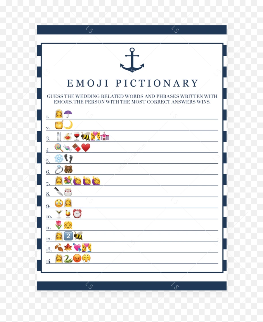 Anchor Bridal Shower Emoji Pictionary Game Printable - Bridal Shower Emoji Pictionary,Printable Emojis