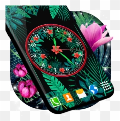 Jungle Forest Clock Black Watch Live - Floral Design Emoji