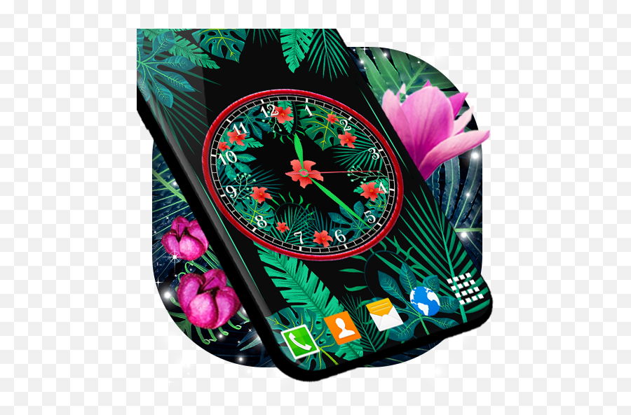 Jungle Forest Clock Black Watch Live - Floral Design Emoji,Watch And Clock Emoji Game