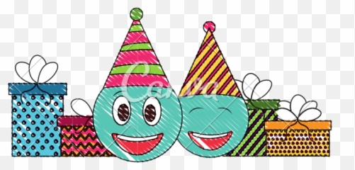 Birthday Emoji Face With Party Hat And Gifts Drawing Color -