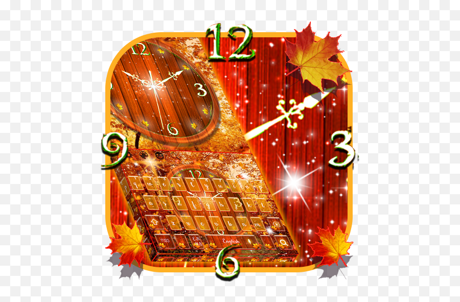 Autumn Leaves Clock Keyboard Theme - Floral Design Emoji,Autumn Emojis