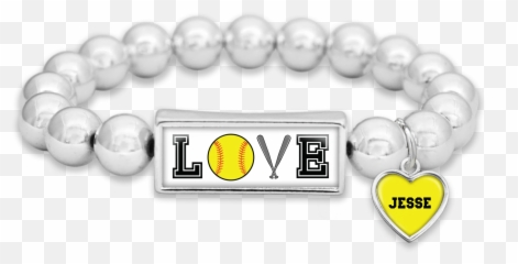 Customizable Softball LOVE Icons Silver Bead Bracelet - Lsu Emoji