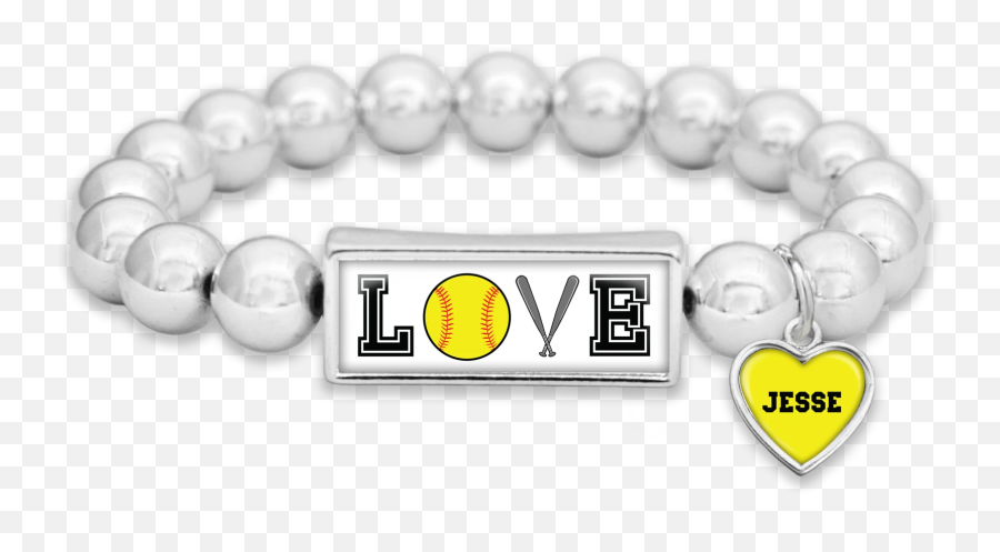 Customizable Softball Love Icons Silver Bead Bracelet - Lsu Bracelet Emoji,Love Emoticon Text