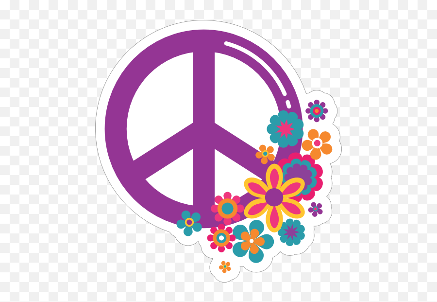 Purple Peace Sign And Flowers Hippie Sticker - Good Morning Peace Sign Emoji,Purple Flower Emoji