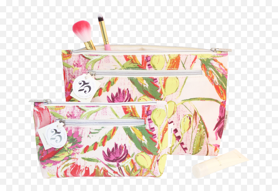 Tonic Australia Pink Bell Flower Small U0026 Large Cosmetic Bags - Wristlet Emoji,Emoji Pencil Case