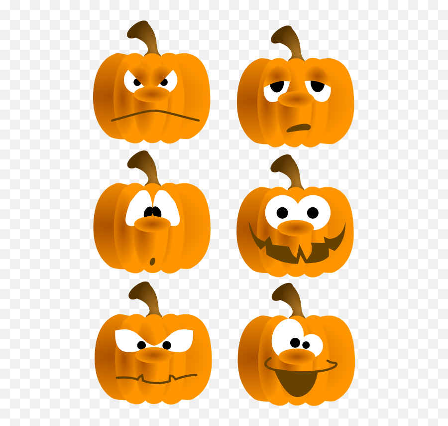 Six Funny Pumpkin Faces Clip Art - Cartoon Clip Art Pumpkin Faces Emoji,Emoji Pumpkin Faces