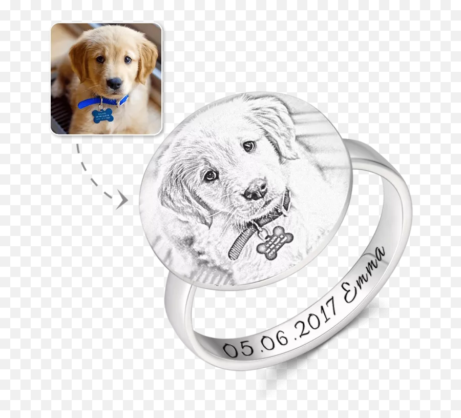 Photo Engraved Ring With Engraving - Golden Retriever Emoji,Golden Retriever Emoji