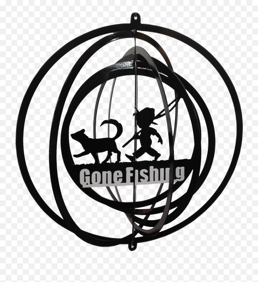 Gone Fishing Metal Wind Spinner - Emblem Emoji,Fishing Pole Emoji