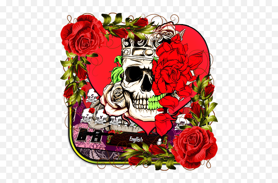 Download Red Rose Skull Keyboard Theme For Android - Gambar Tengkorak Bunga Mawar Emoji,Dead Rose Emoji
