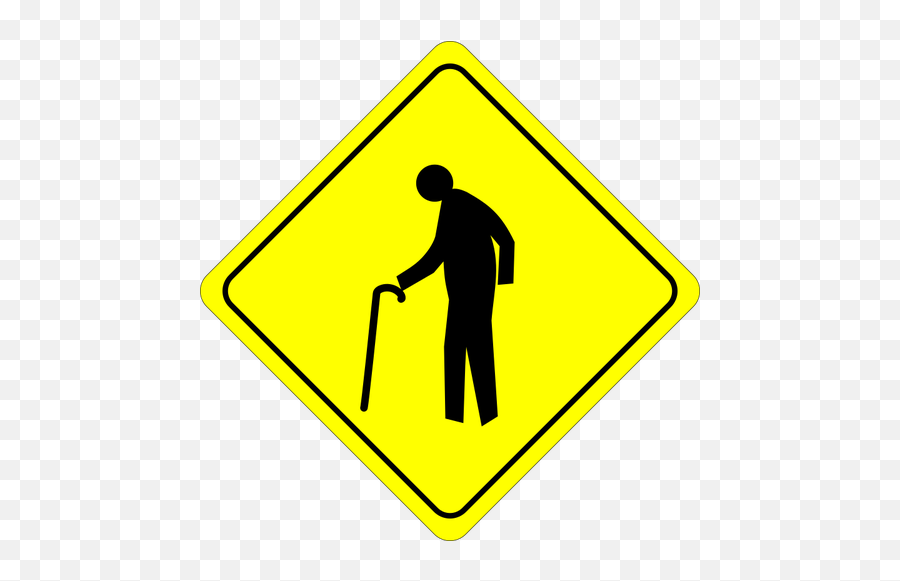 Old Man Crossing - Old People Warning Sign Emoji,Old Man With Cane Emoji