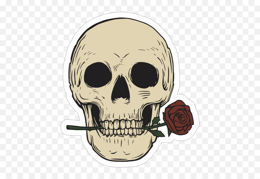 Skull Biting Rose Sticker - Skull Biting Rose Drawing Emoji,Dead Rose Emoji