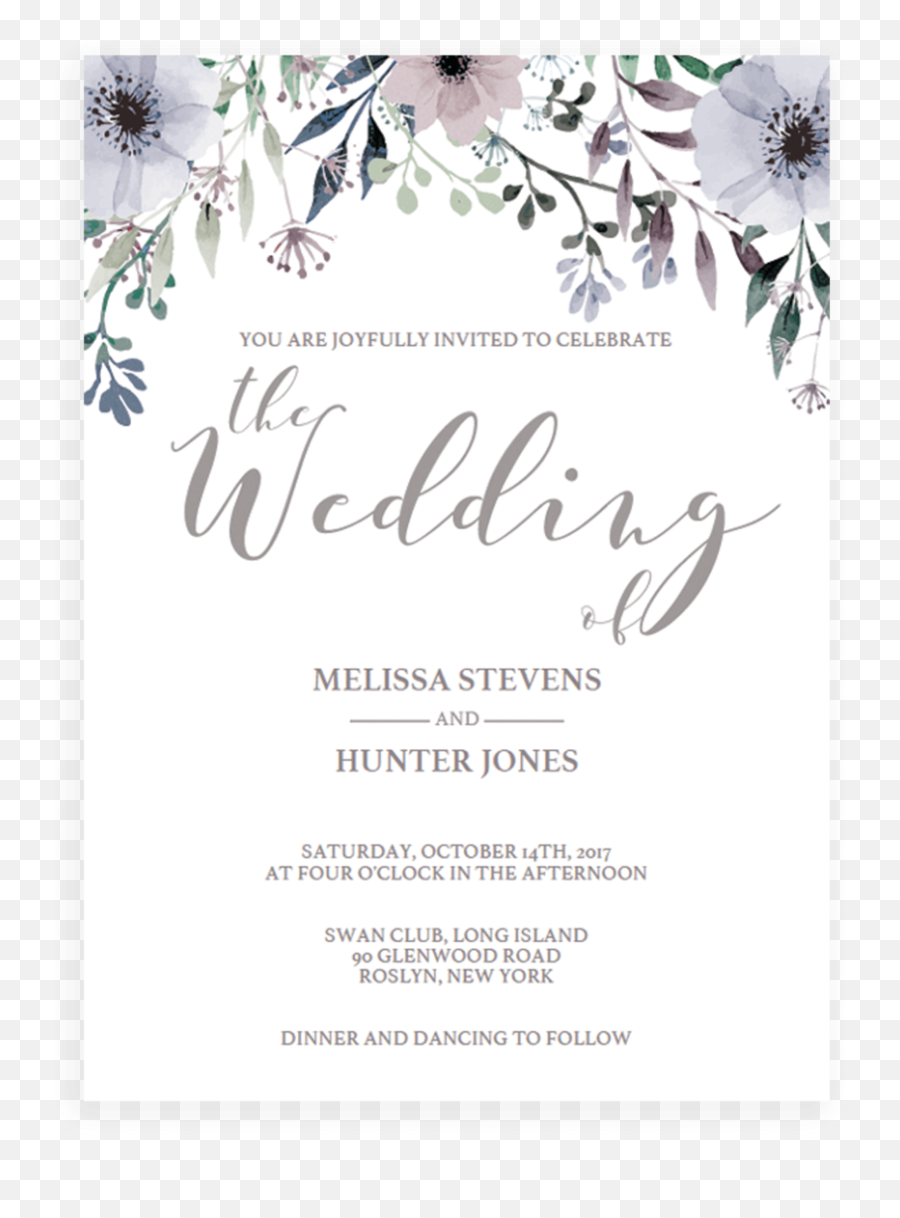 Purple Watercolor Flowers Wedding Invitation Template - Stg1 Wedding Invitation Template Hd Emoji,Purple Flower Emoji