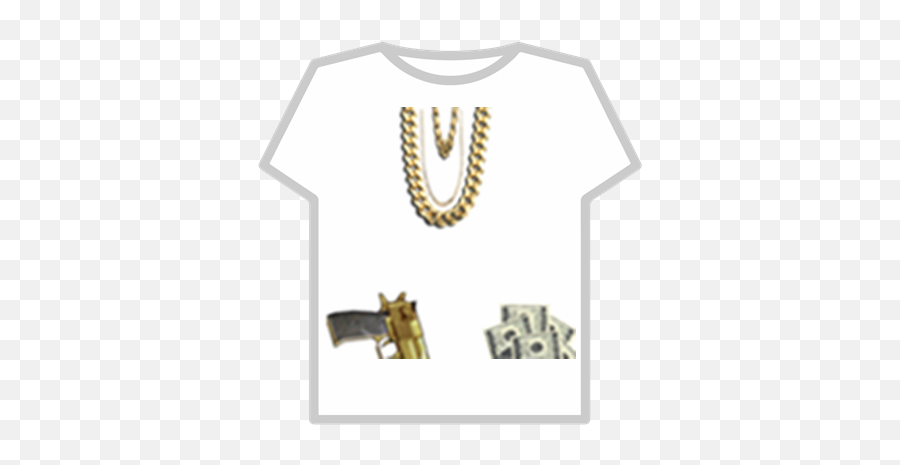 Gold Chain W Cash And Gun - T Shirt Cadenas Roblox Emoji,Gun And Star Emoji
