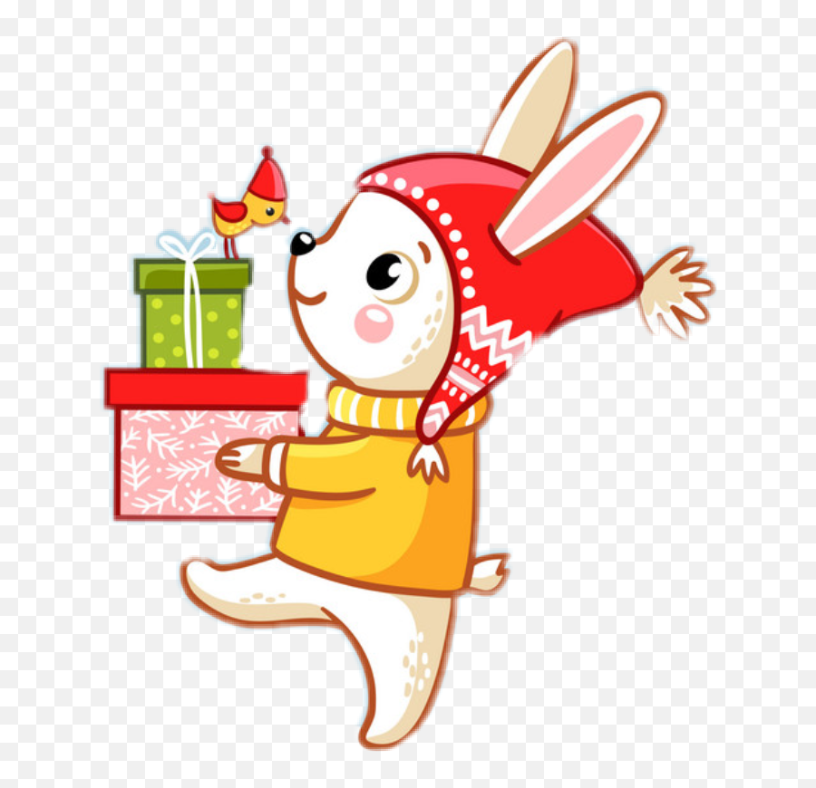 Bunny Christmas Holiday Presents Rabbit Bird Birdie Bun - Cartoon Emoji,Birdie Emoji