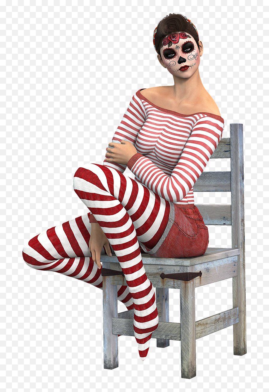 Woman Sitting Chair Striped Stockings - Sitting Emoji,Girl Lipstick Dress Emoji