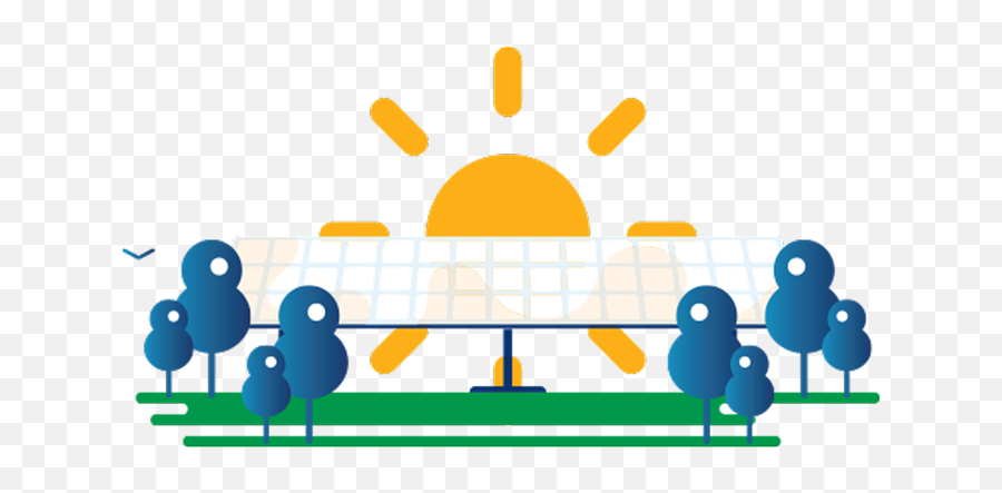 Illustration Of Sun Behind Solar Panels With Trees - Solar Battery Solar Clipart Emoji,Solar Eclipse Emoji
