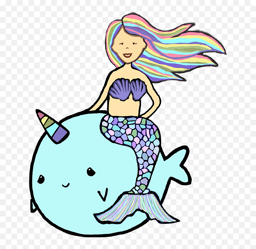 Mermaid Riding A Narwhal Clipart - Full Size Clipart Narwhal And Mermaid Clipart Emoji,Emoji Mermaid