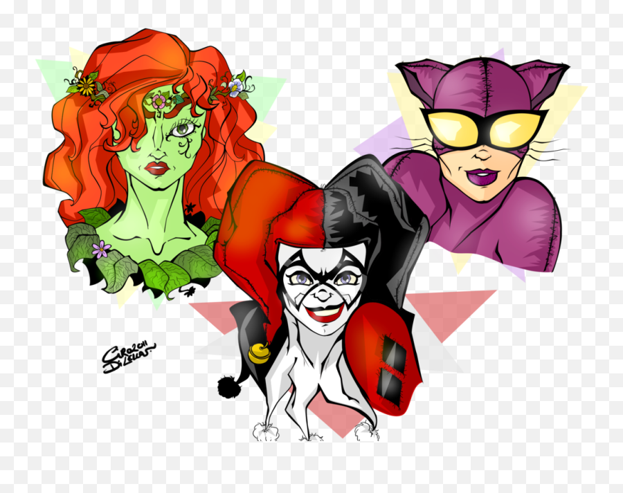 Gotham City Sirens - Catwoman Poison Ivy Harley Quinn Art Emoji,Sirens Emoji