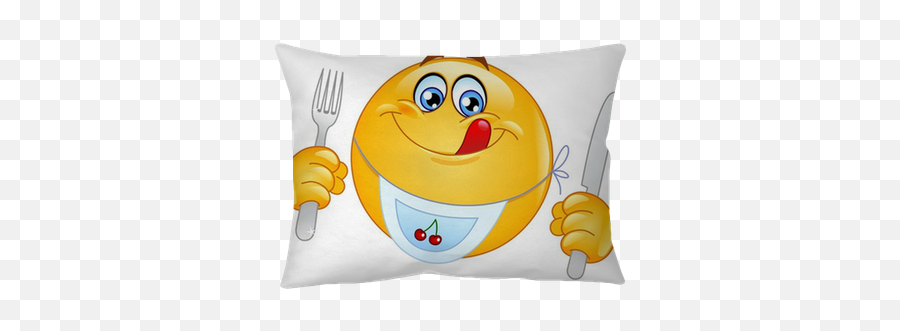 Hungry Emoticon Pillow Cover Pixers - Hungry Emoticon Emoji,Fork Emoticon