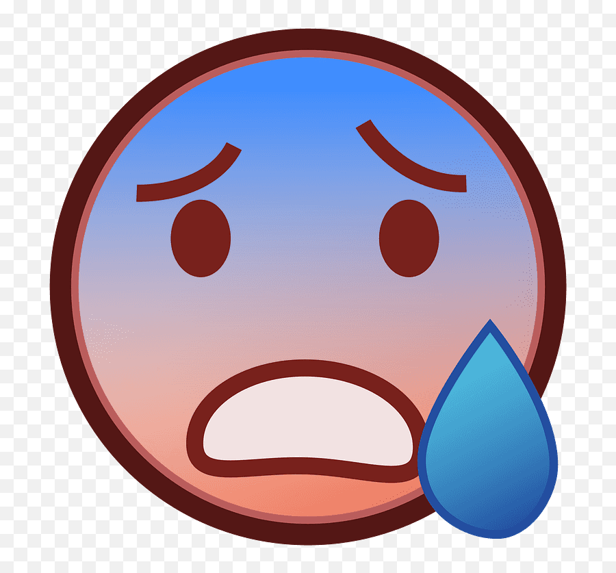 Anxious Face With Sweat Emoji Clipart - Emoji Cold Sweat Pudding,Emoji Blue Face