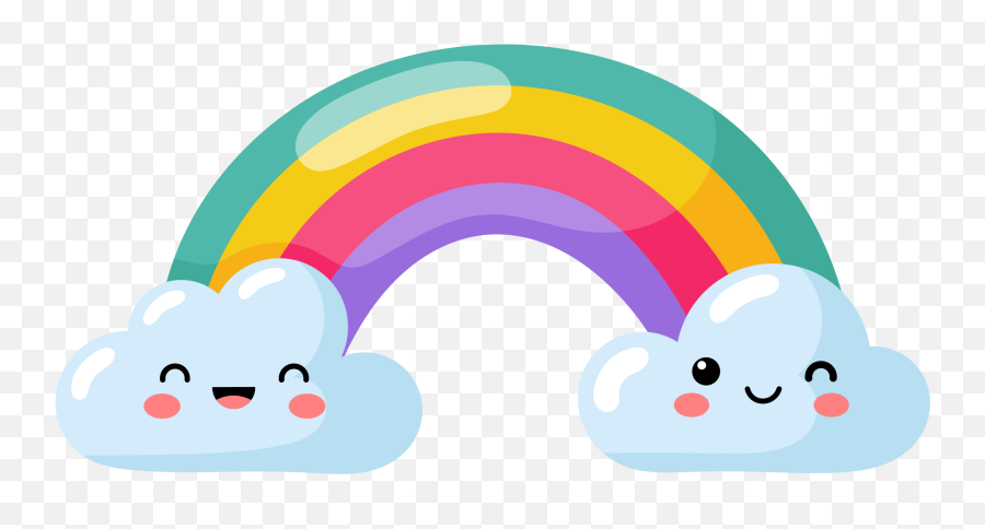 Rainbow With Happy Clouds Illustration Wall Art - Sol Y Luna Kawaii Emoji,Amazing Emoji Art