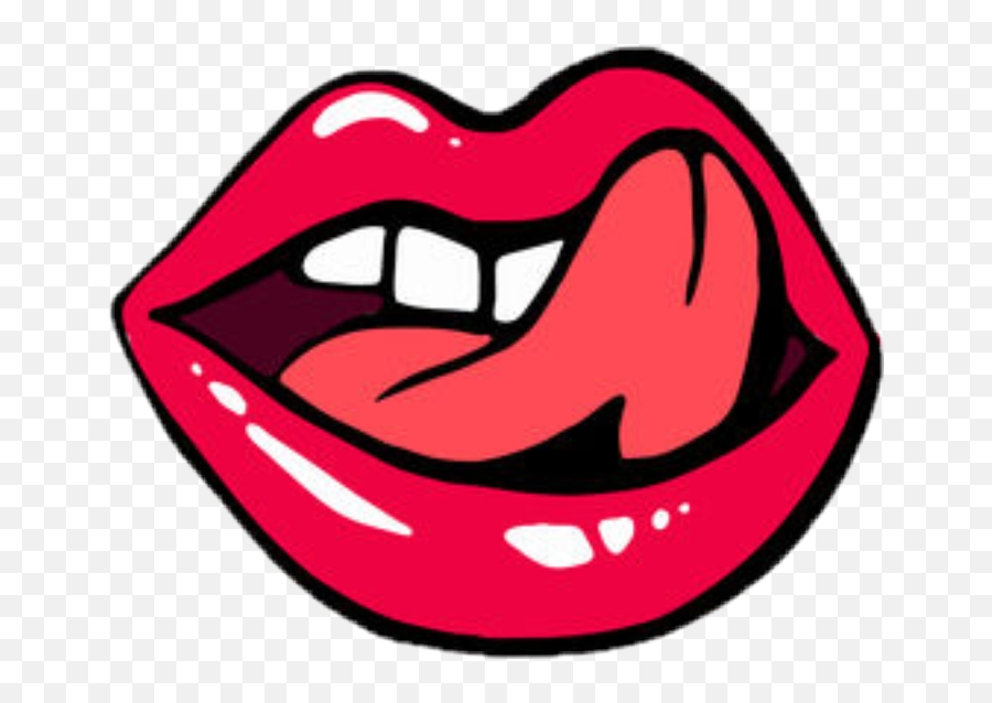 Lips Red Tongue Glossy Yum - Sticker By Kat Lips With Tongue Clipart Emoji,Yum Emoji Png