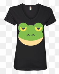 Frog Face Emoji Ladies V Neck T Shirt