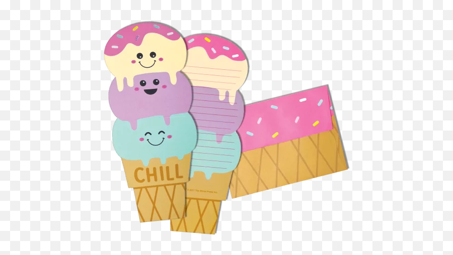 Chill Cone Glitter Notecards - 3 Colored Ice Cream Cone Clipart Emoji,Icecream Emoji
