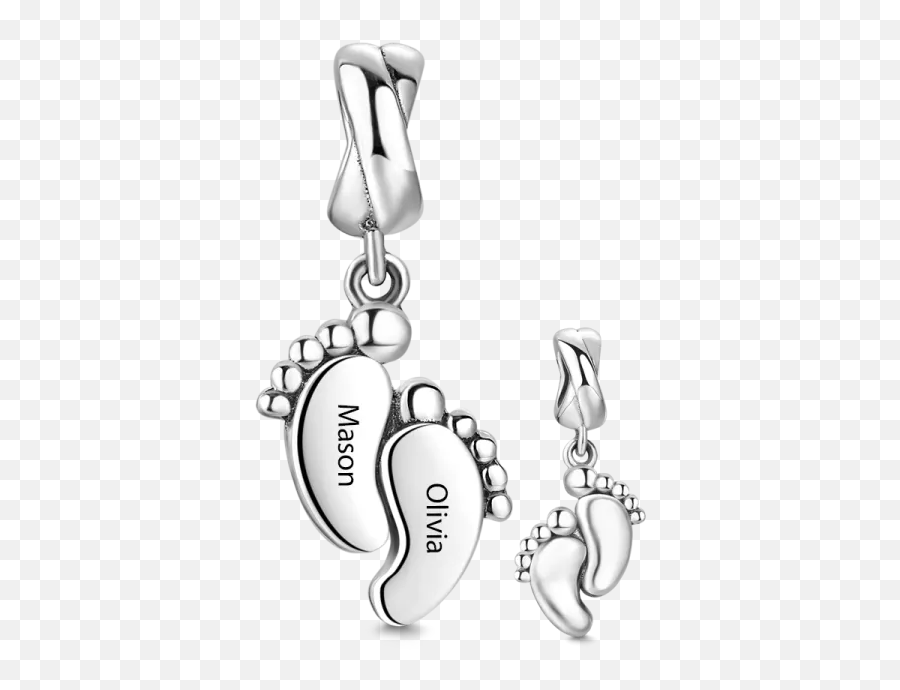Engraved Baby Feet Dangle Charm Silver - Earrings Emoji,Baby Feet Emoji