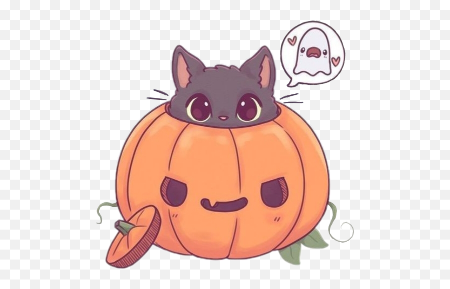 Cat Pumpkin Ghost - Sticker By Hungarian Girl Cute Jack O Lantern Drawing Emoji,Ghost Emoji Pumpkin