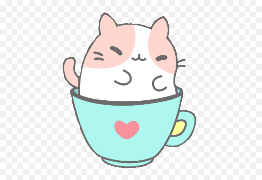 Cat Cup Teacup Heart Cite Happy Funny Sticker By Sana - Serveware Emoji,Cat Japanese Emoji