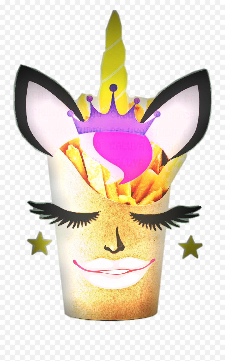 Frenchfries Unicorn Face Sticker - Happy Emoji,Unicorn Face Emoji
