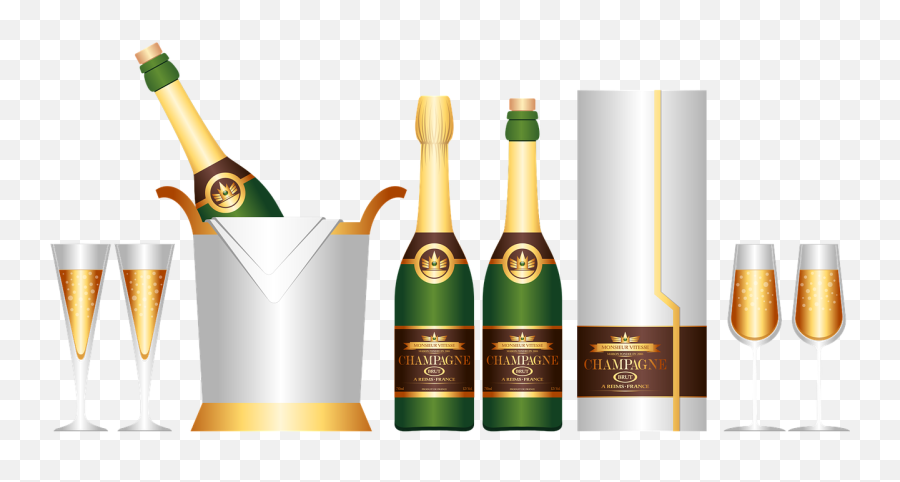 Champagne Champagne Bottle Champagne Box Champagne Bucket - Champagne In Ice Bucket With Champagne Glasses Png Emoji,Champagne Bottle Emoji