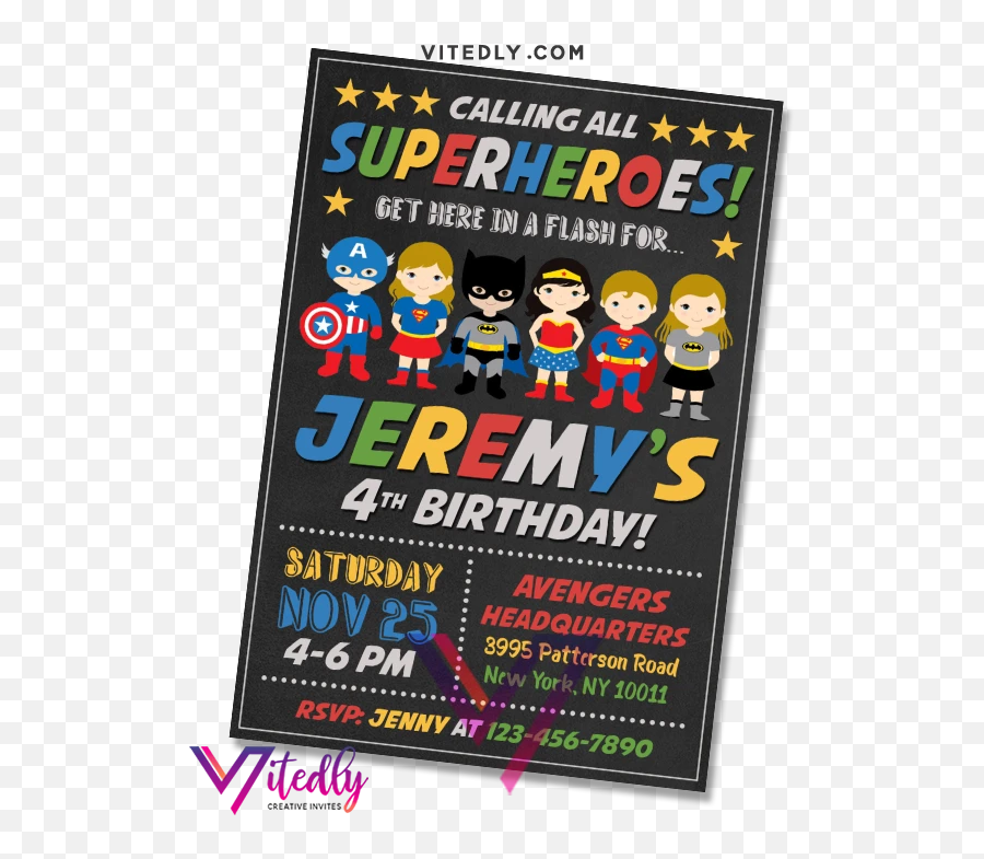 Superhero Birthday Invitation With Free Thank You Card U2013 Vitedly - Horizontal Emoji,Super Hero Emoticon