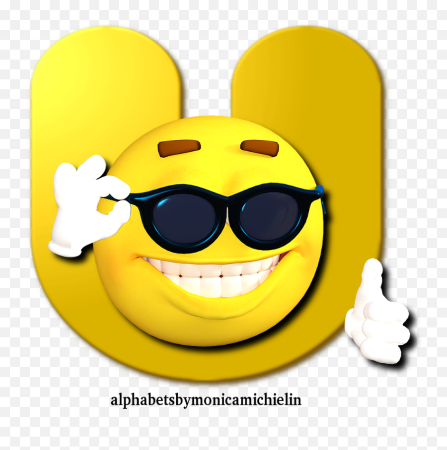Monica Michielin Alphabets Yellow Smile Sunglasses Alphabet - Cool Guy With Sunglasses Emoji,Emoji Alphabet