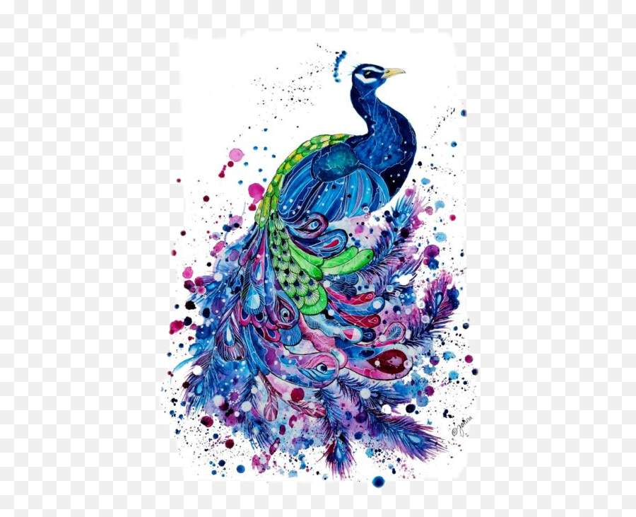 Peacock Sticker Challenge - Watercolour Peacock Tatto Emoji,Peacock Emoji