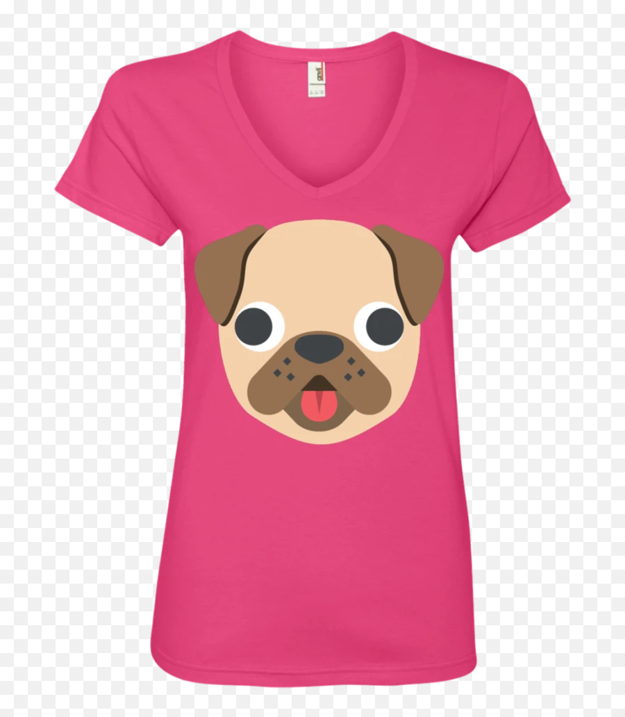 Pug Face Emoji Ladies V,Dog Face Emoji