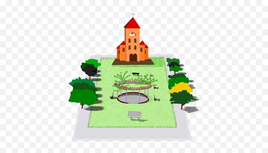 Church With Garden - Church Garden Cartoon Emoji,British Flag Eyes Emoji