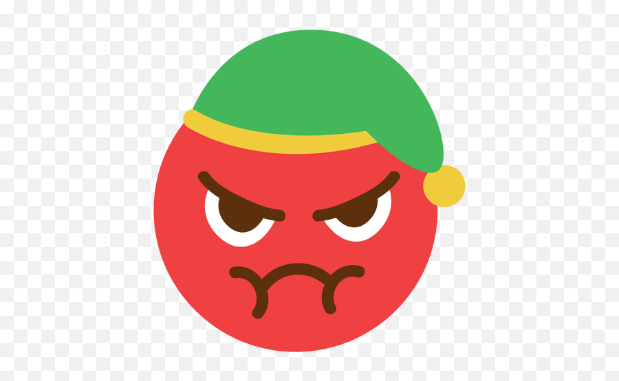 Angry Red Elf Hat Face Emoticon 5 - Elfo Face Emoticon Png Emoji,Mad Emoji Face