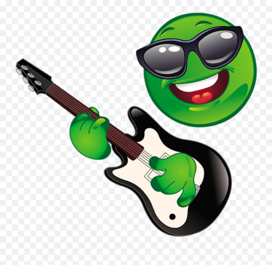 Mq Green Rock Gitar Emoji Emojis - Smiley Face Playing Guitar,Emoji Guitar