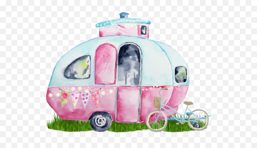 Watercolor Camper Rv Motorhome Trailer Tinyhouse Pink - Watercolor Camper Emoji,Camper Emoji